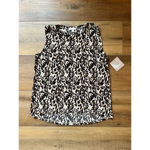 NWT 14th & Union Blouse Top Small Beige Women's Leopard Print Sleeveless